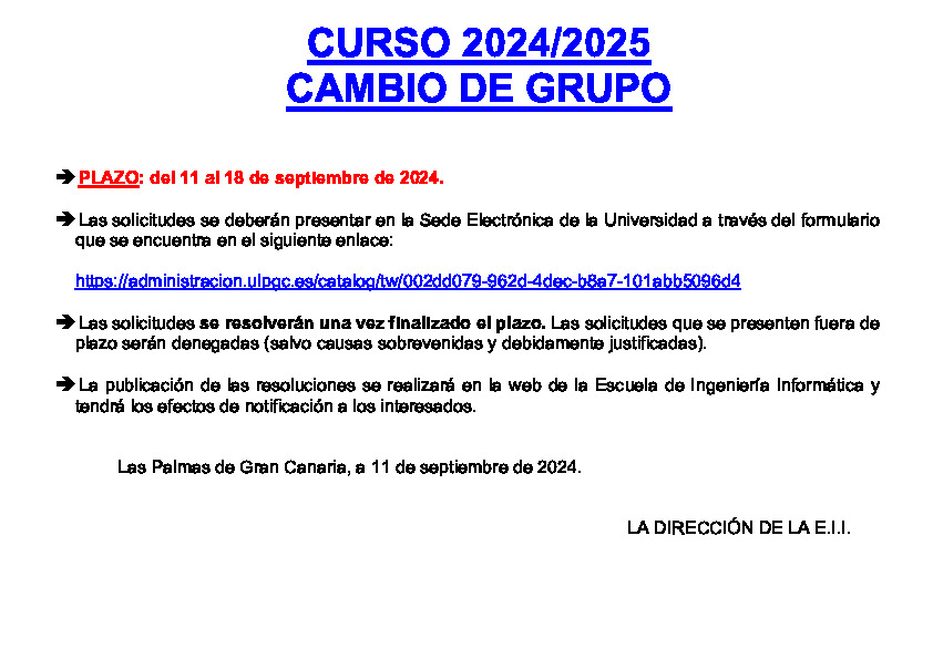 Cartel informativo para el cambio de grupo, toda la información está en el texto