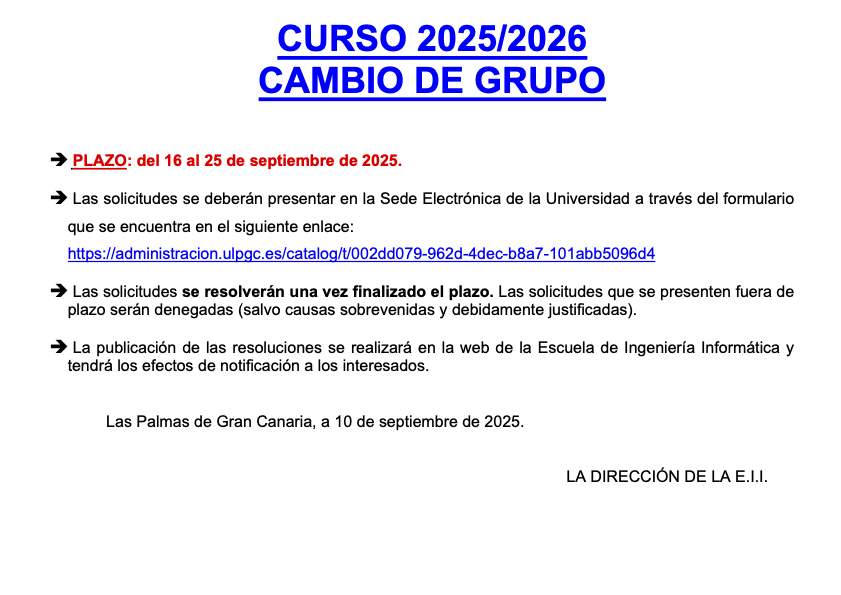Cartel informativo del cambio de grupos