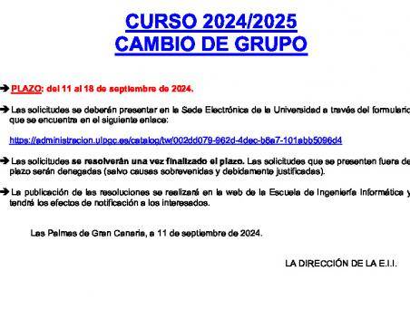 Cartel informativo para el cambio de grupo, toda la información está en el texto