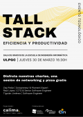 Cartel promocional de la charla Tall Stack con pizza gratis