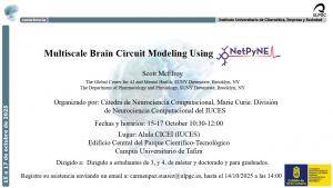 Cartel promocional del seminario Multiscale brain circuit modeling using NetPyNE Description:
