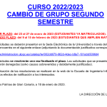 Cartel informativo para el CURSO 2022/2023 CAMBIO DE GRUPO SEGUNDO SEMESTRE